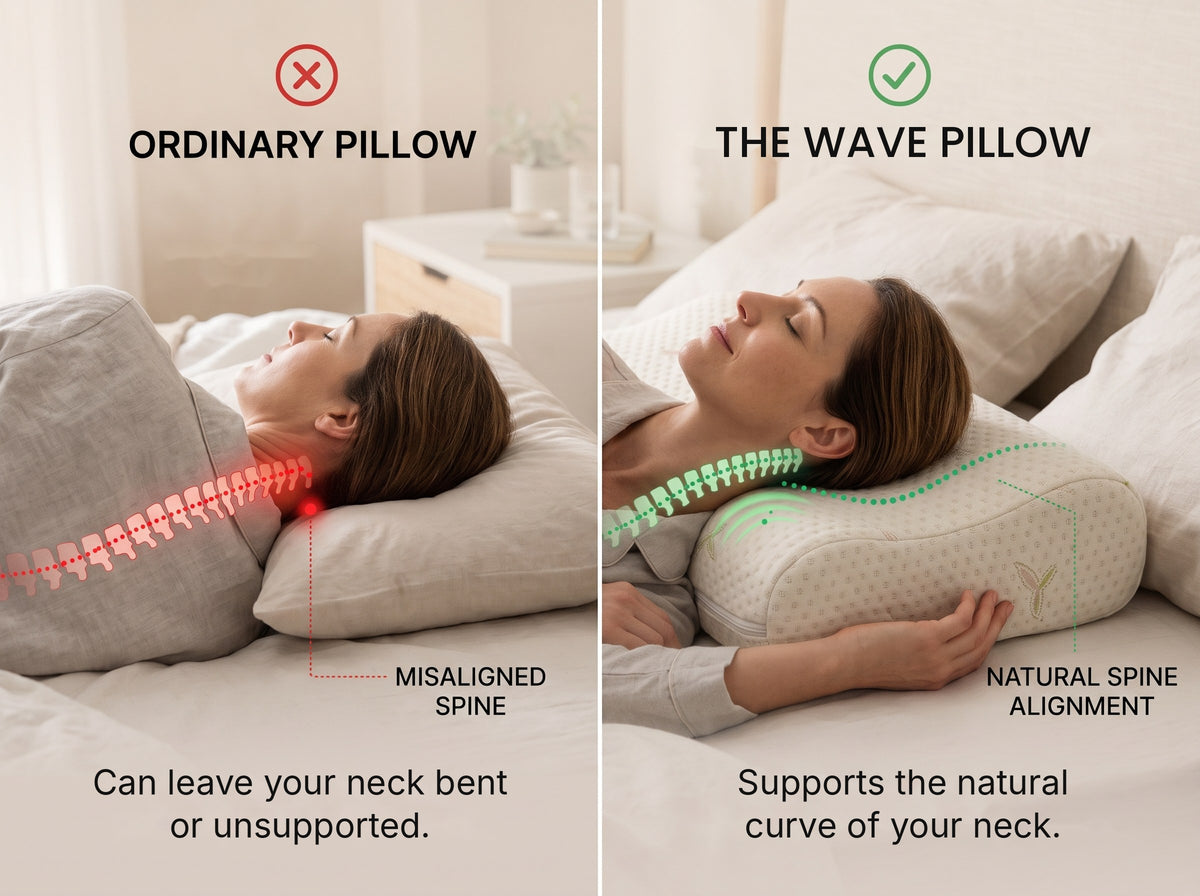 Ordinary pillow vs The Wave Pillow: how each one supports the neck