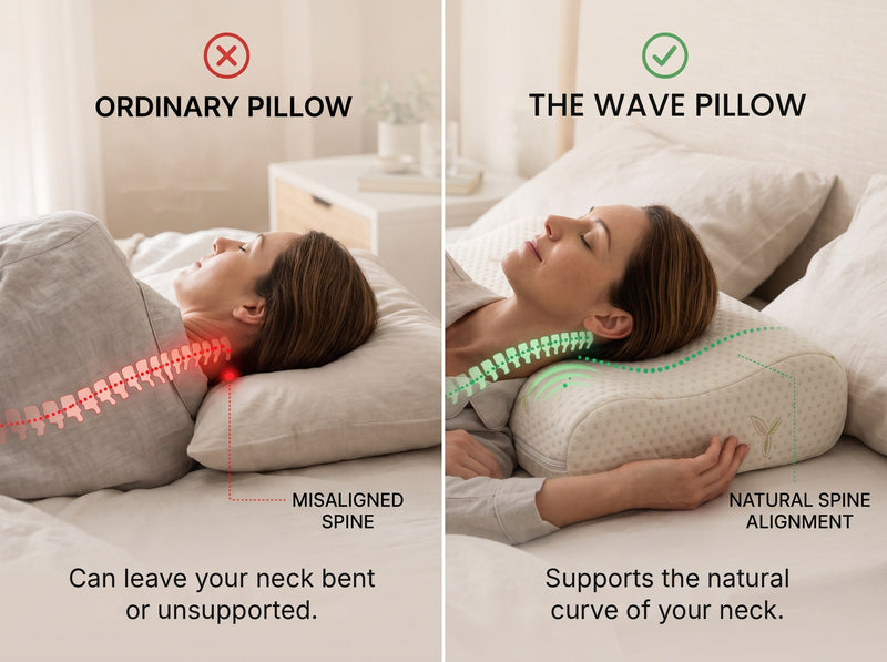 Ordinary pillow vs The Wave Pillow: how each one supports the neck